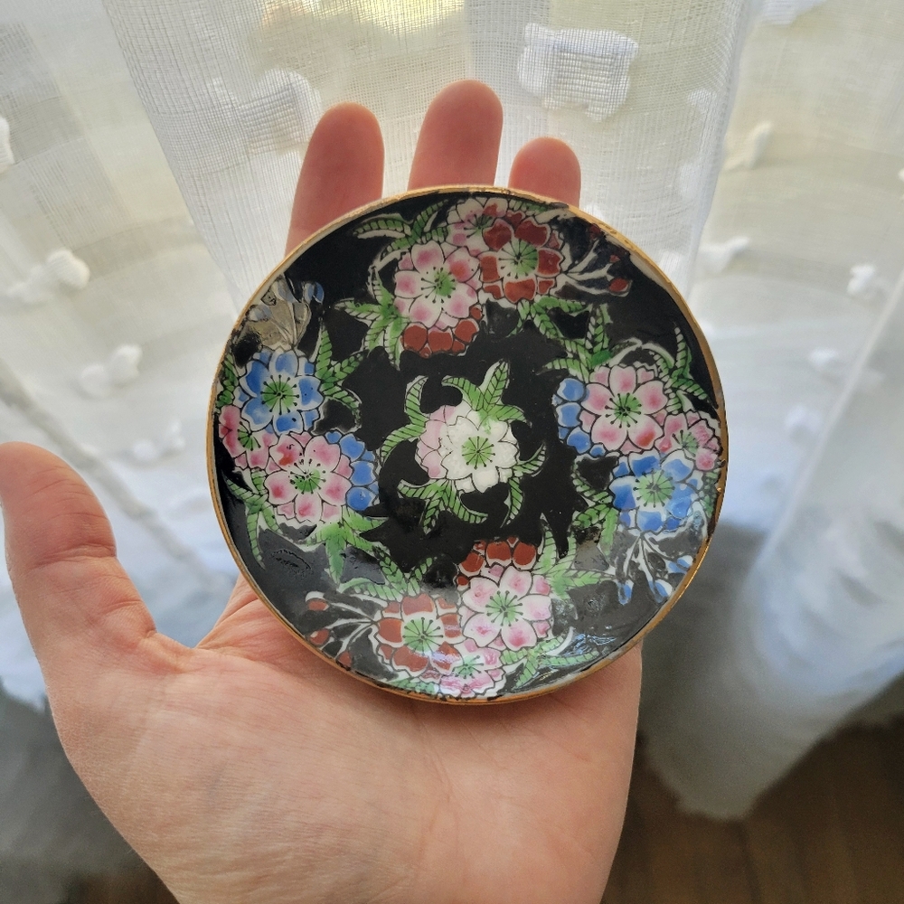 Vintage Japanese Decorative Small Floral Plate or Ring Dish